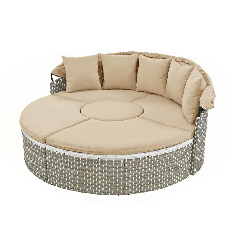 Versatile Outdoor Rattan Daybed with Multiple Functionalities for Relaxation, Light Coffee