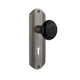 Black Porcelain Interior Mortise Door Knob with Deco Long Plate