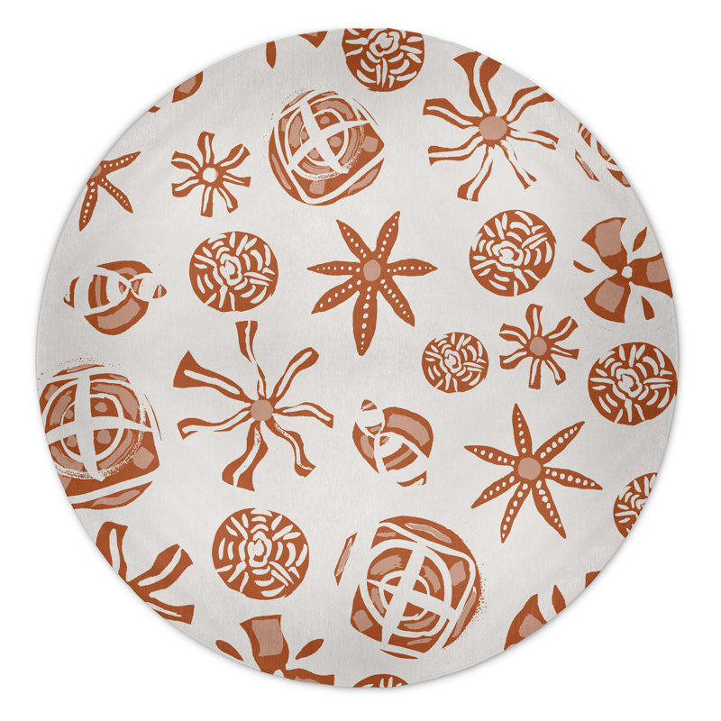 Alcesta Floral Orange Area Rug, Round 5'