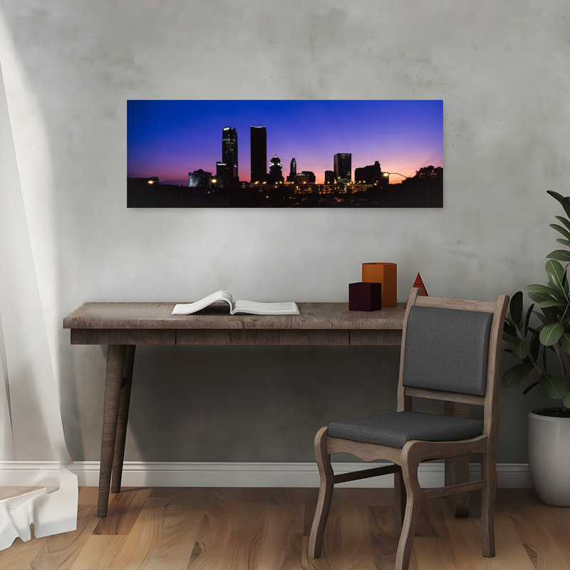 Downtown skyline at night Oklahoma City Oklahoma USA 1 Piece Wrapped Canvas Panoramic Wall Art, 30.48 cm H x 91.44 cm W
