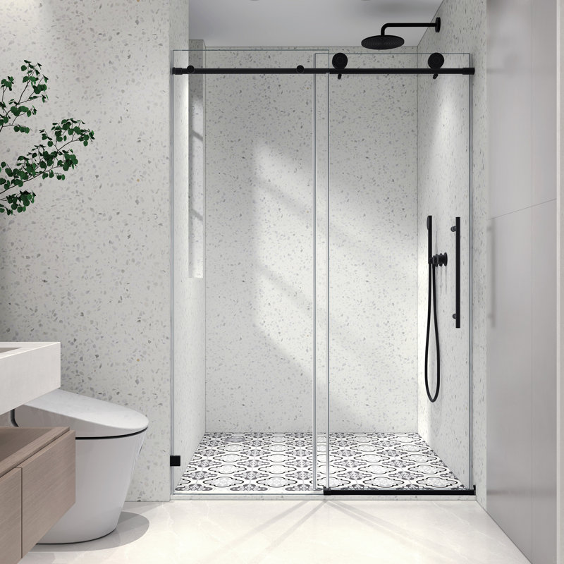 5476 Frameless One Fixed And One Shifted Shower Door, 70Mm 304 Stainless Steel Large Pulleys With Adjustable Soft Closing Function