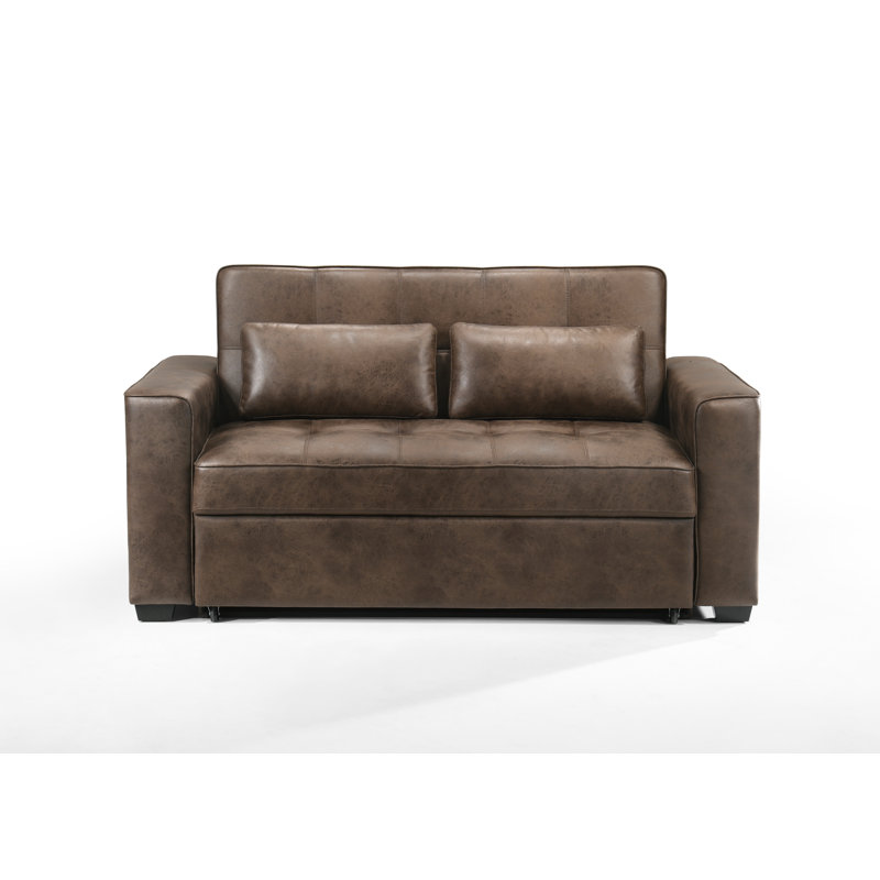 Kridia 77'' Faux Leather Reclining Sleeper Sofa, Gray Faux Leather, Queen
