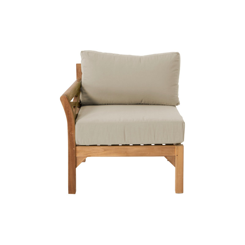 Chaise de patio en teck avec coussins Kendrica, Beige antique