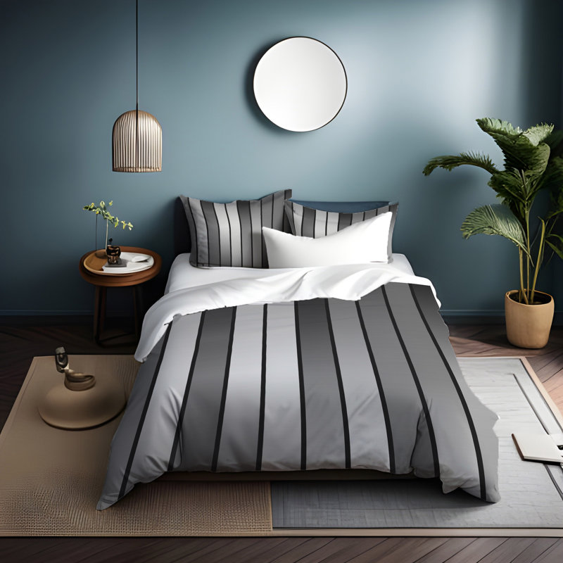Polyester Striped Duvet Cover, King Duvet Cover + 2 King Shams
