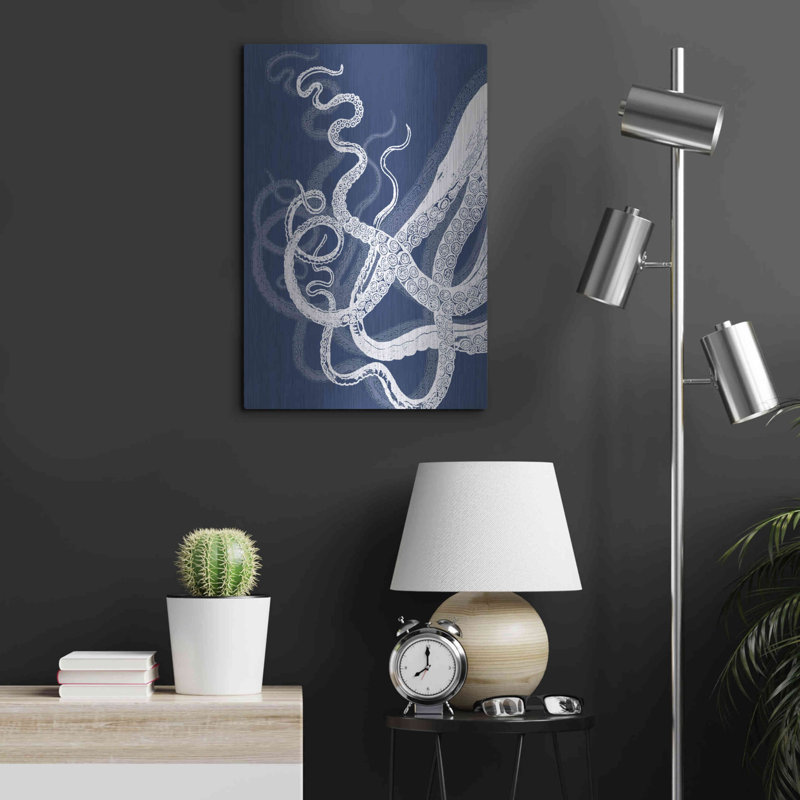 Octopus tentacules bleu et blanc par Fab Funky - impression sans cadre sur métal, L 16 po x H 24 po