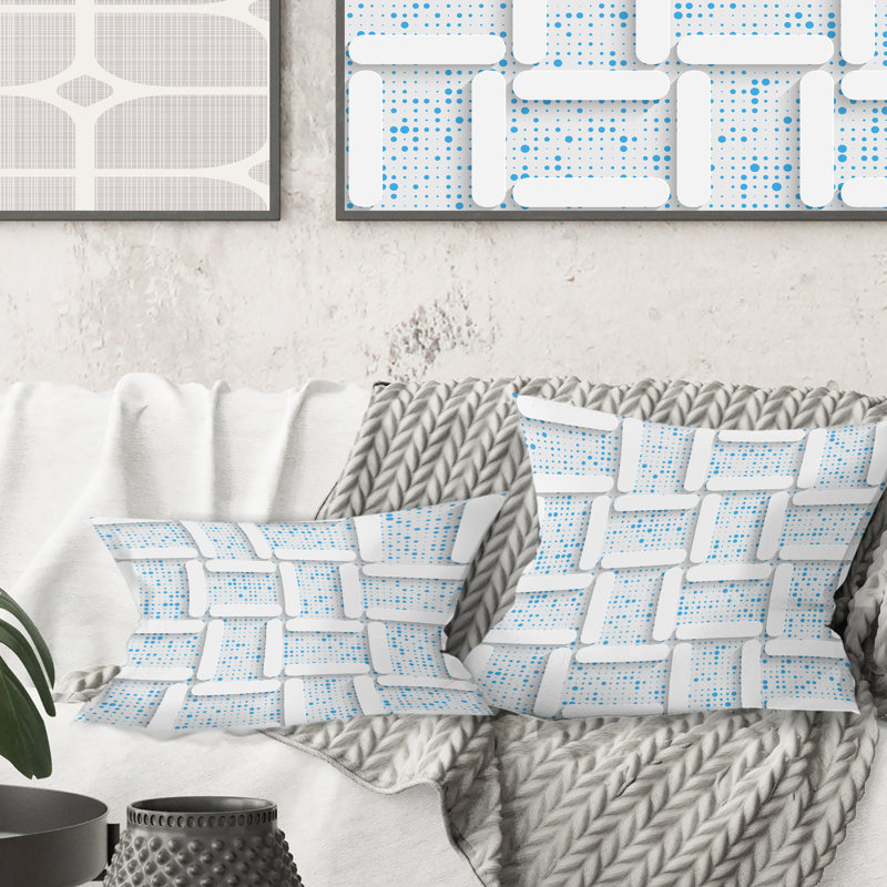 Coussin 3D imprimé blanc et bleu clair I - Mid-Century
