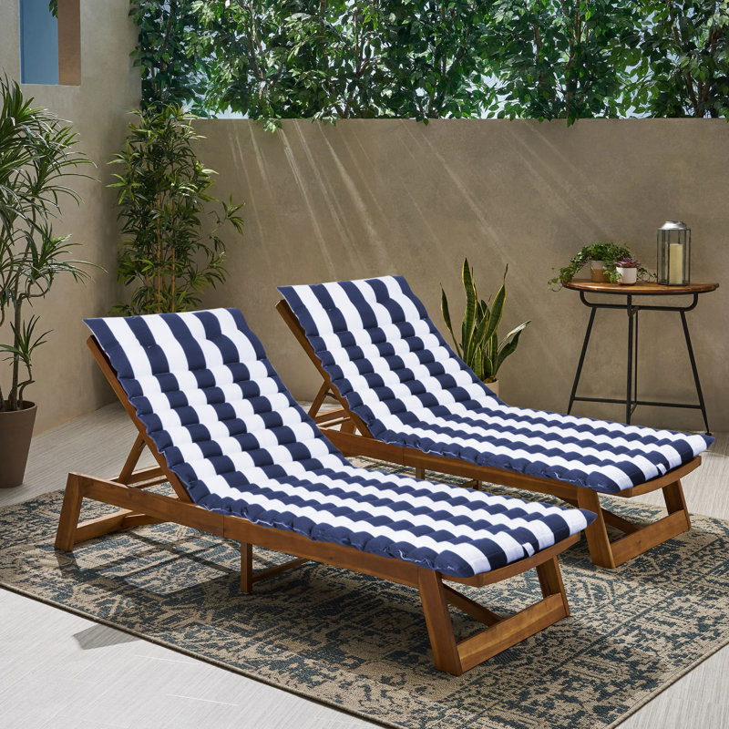 Ensemble de 2 coussins de chaise d'extérieur 72,83 po x 23,62 po, Blanc / bleu / rayé