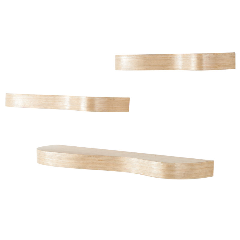 Cole And Grey Wood Handmade Room Light Brown Wall Shelf With Various Sizes Set
