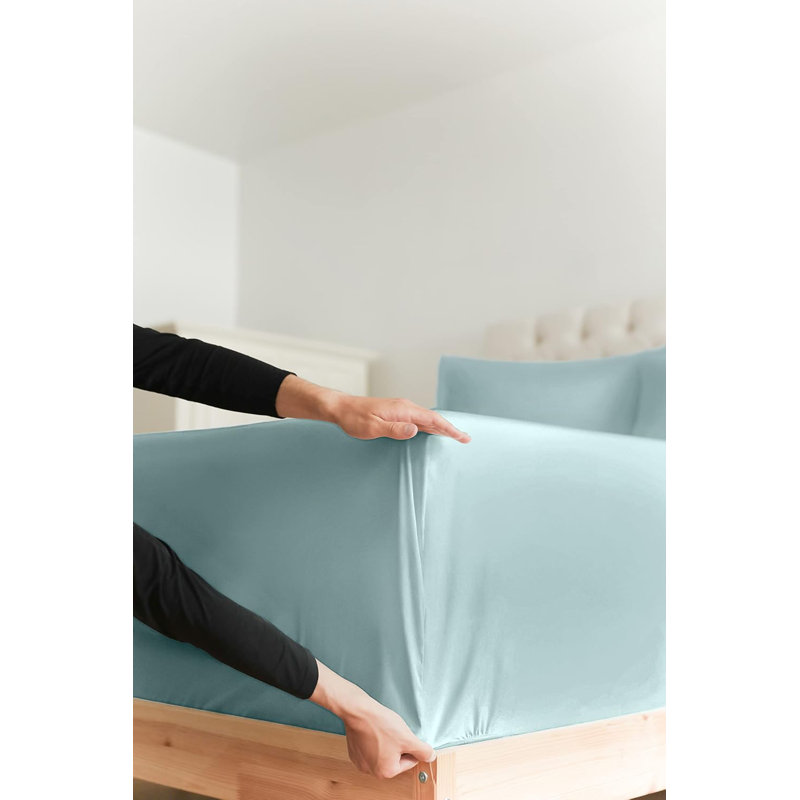 Beige Queen Cotton Deep Pocket Fitted Sheet Set
