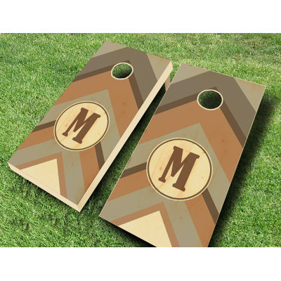 2' x 4' Warm Chevron Monogram Stained Solid Wood Cornhole Set with Bags