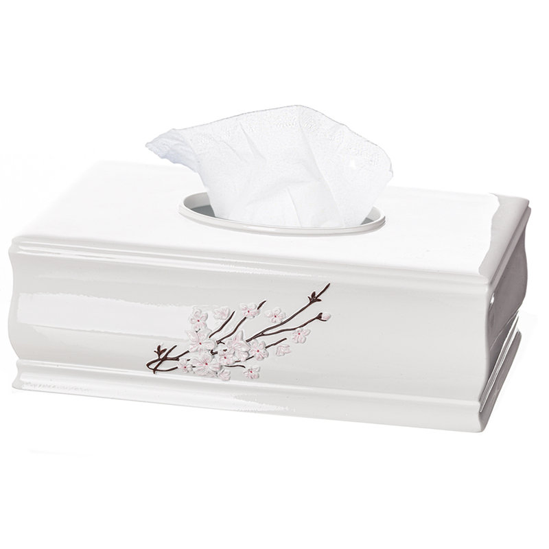 White Floral Resin Rectangular Tissue Box Cover