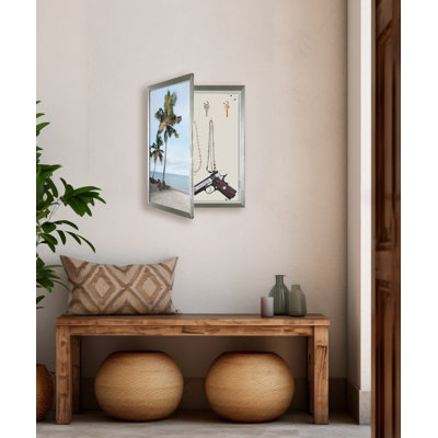 Art mural argenté avec rangement secret - 17 po x 21 po - Cadre argenté