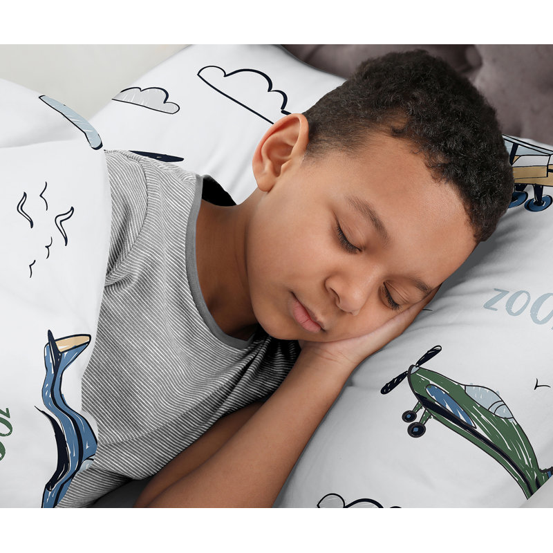 Blue and Green Airplane Twin Microfiber Comforter Set