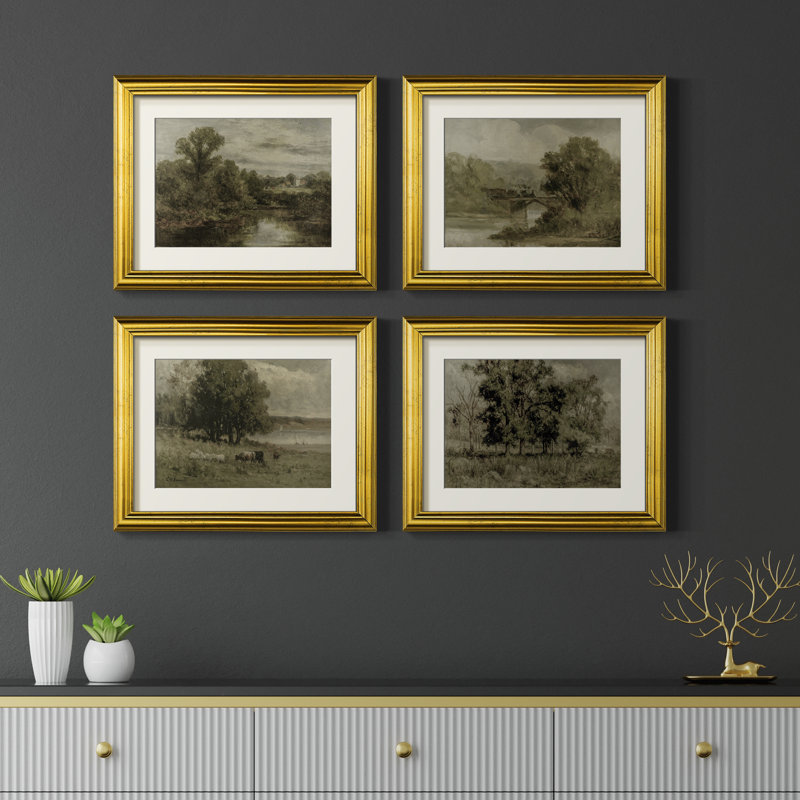 Ensemble de 4 reproductions encadrées, "Vintage Landscape Lxxxi"