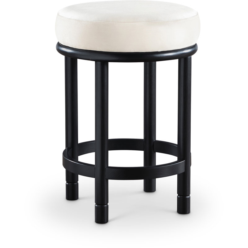 Tabouret de comptoir en velours Monette, Velours crème, Naturel
