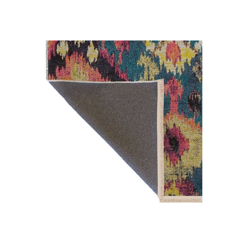Tapis bleu et rose à motifs abstraits et lavables à la machine, Rectangle 2 pi 4 po x 3 pi 11 po