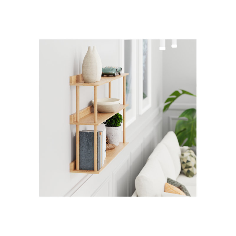 3 Piece Oak Solid Wood Accent Shelf, Natural