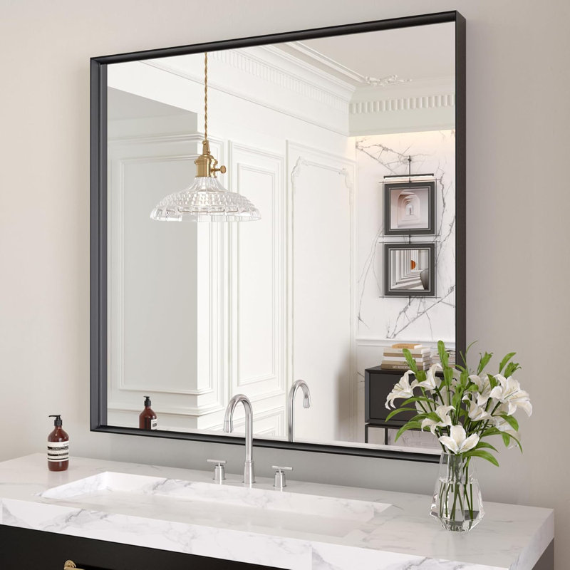 Lunara 1.18'' Thick Bathroom Vanity Mirror with Black Frame – Decorative Modern Accent Wall Mirror, Easy Installation
