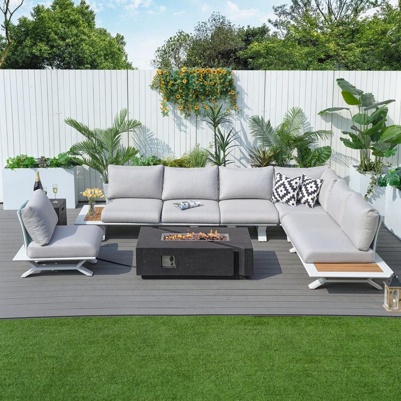 Wilko 7 - Person Modular Patio Conversation Set with Cushions, Black