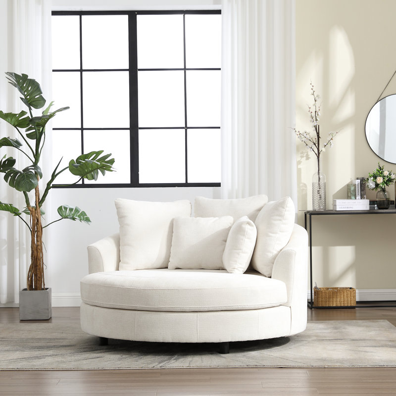 Fauteuil demi-tonneau rembourré avec housse, Chenille beige