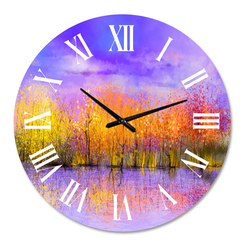 Paysage d'automne de couleur forêt I - horloge murale traditionnelle, Grand