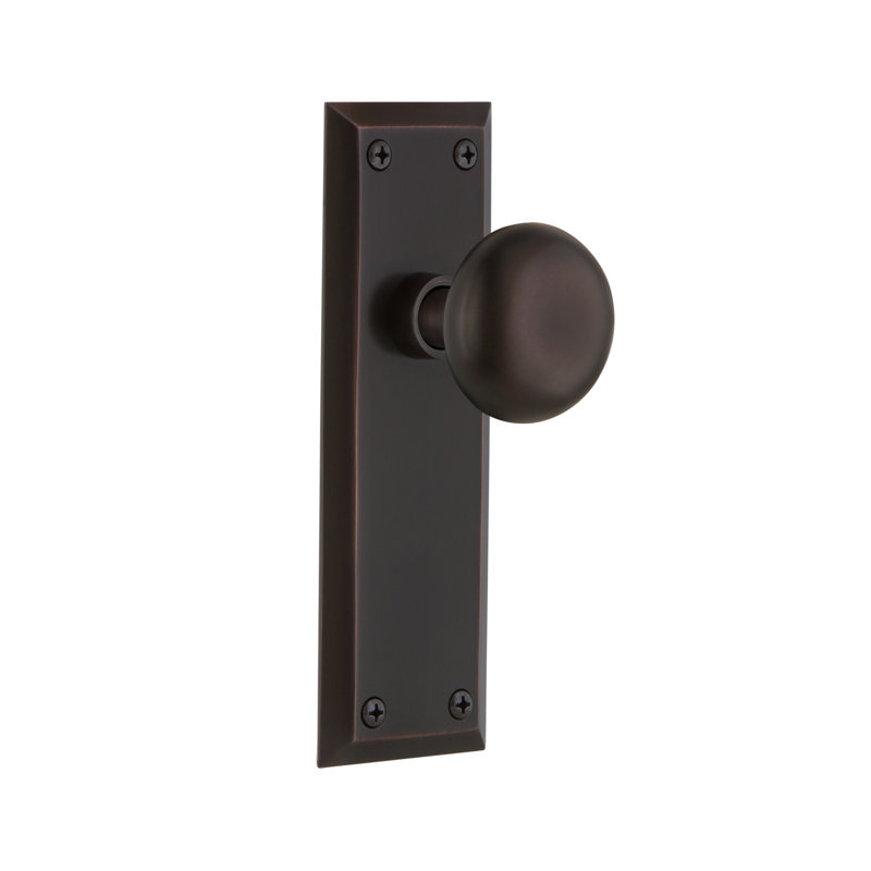 New York Plate with New York Door Knob, Timeless Bronze, 2-3/8”