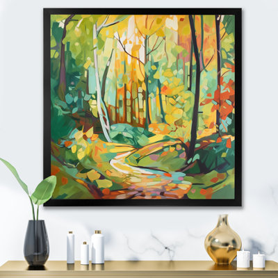 Lumière du soleil à travers les arbres dans la forêt d'automne sur toile