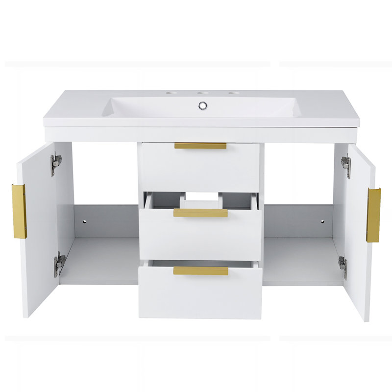 36" Wall Mounted Bathroom Vanity with Resin Sink, White