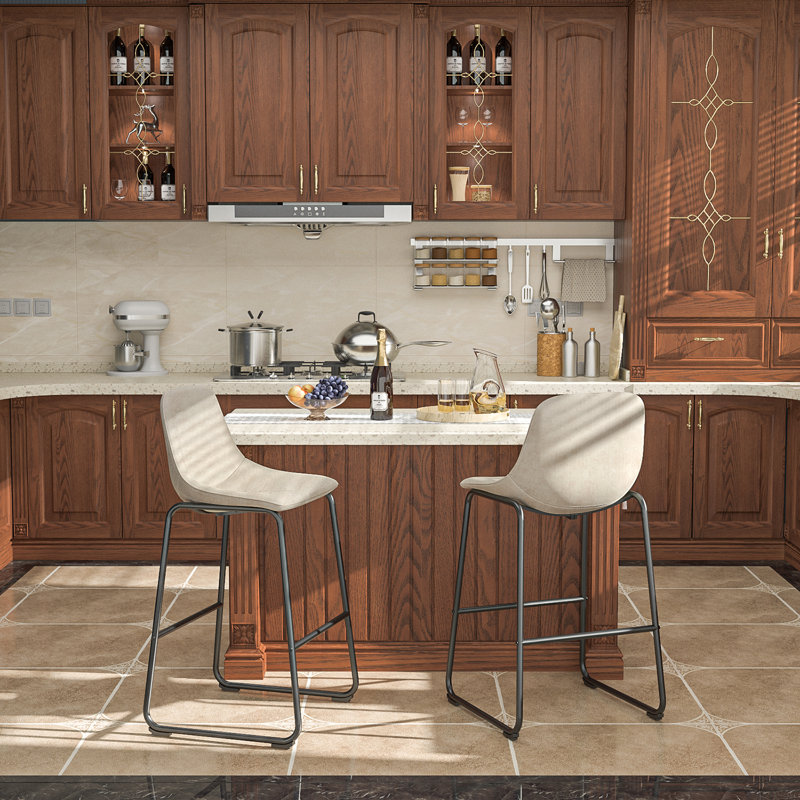 Tabourets de bar en cuir Parveena, Beige, 2, Tabouret de bar (siège d'une hauteur de 30 po)