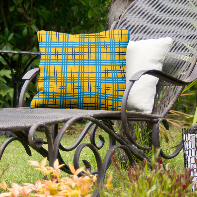 Housse de coussin d'extérieur carré R-Baltimore Football, 18 po x 18 po, Or / bleu marine / bleu pastel