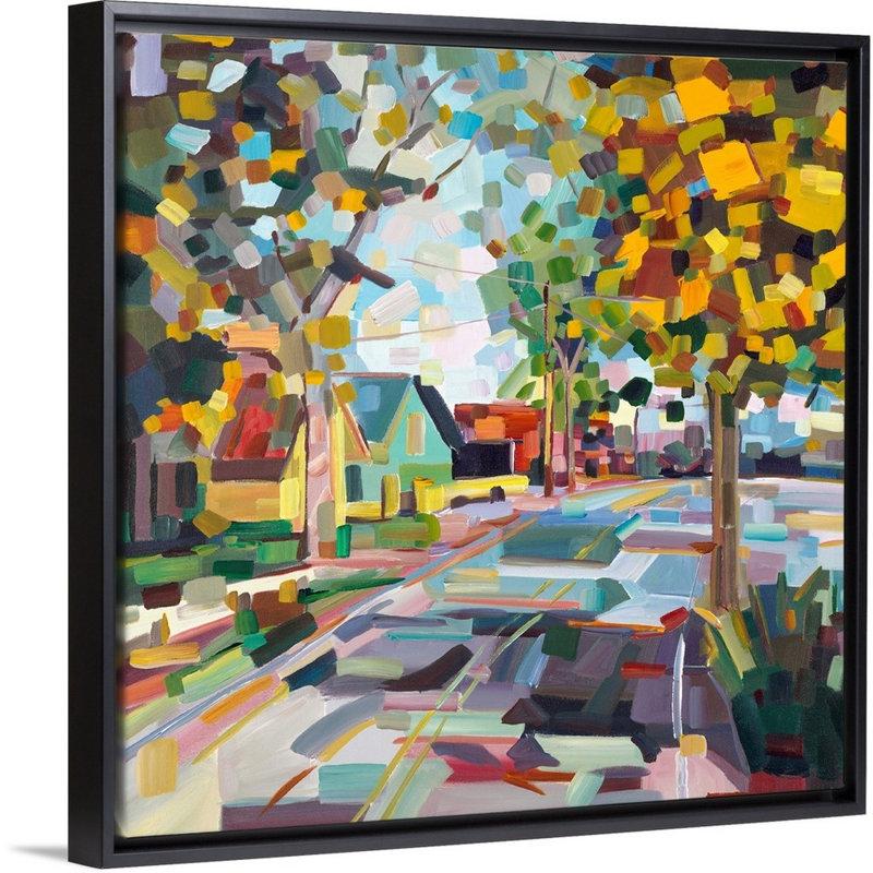 « Fall Neighborhood » par Brooke Borcherding, reproduction d’art sur toile, Cadre flottant noir, H 14 po x l 14 po x 1,75 po