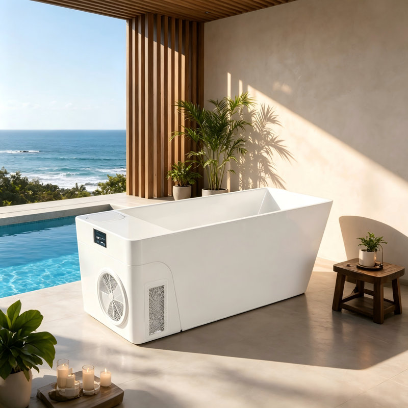 Baignoire d'immersion froide autoportante pour 1 personne avec refroidisseur de glace intégré et support de téléphone réglable