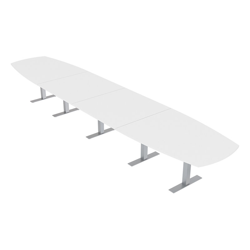 Table de conférence Pavert Arc Boat avec base en T en métal, H 30 po x l 240 po x P 48 po, Blanc classique, Argent