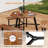 6 Person Acacia Wood Picnic Table Bench Set w/3 Seats Umbrella Hole Metal Frame