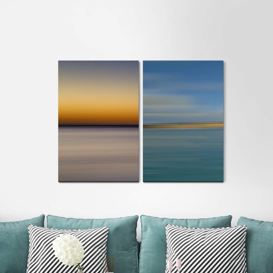 2-tlg. Leinwandbilder-Set - Grafikdruck „Horizon Dusk Twilight Minimal Blue Sea”