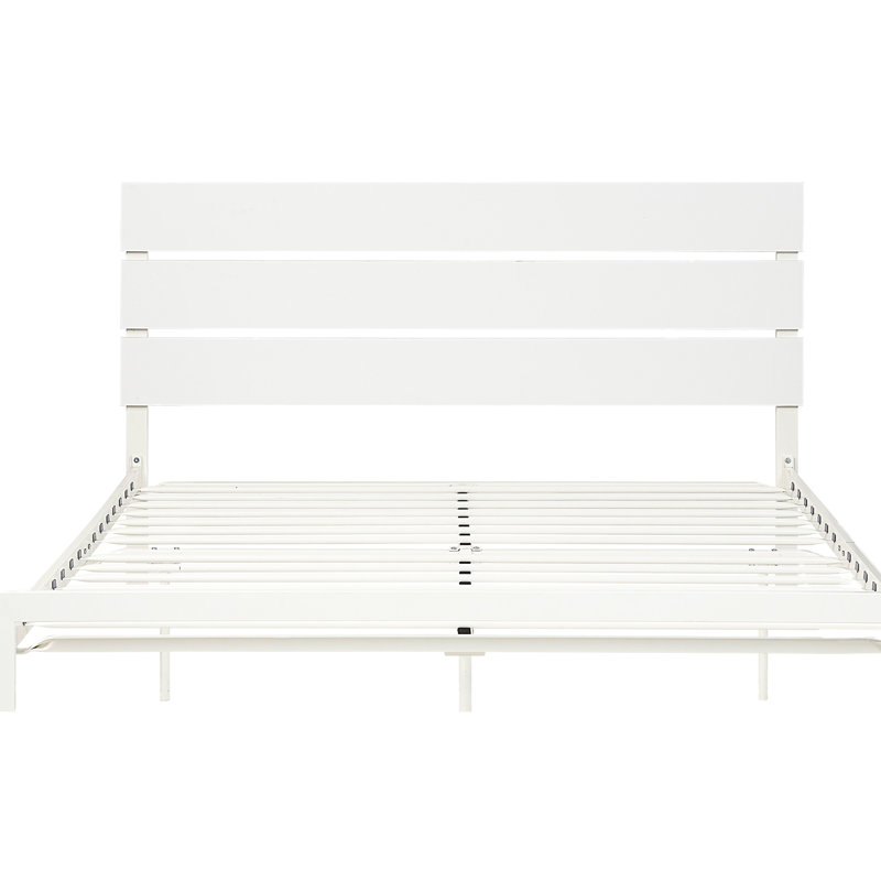 Grand lit en métal blanc - Style contemporain décontracté avec capacité de poids de 500 lb dans un design moderne