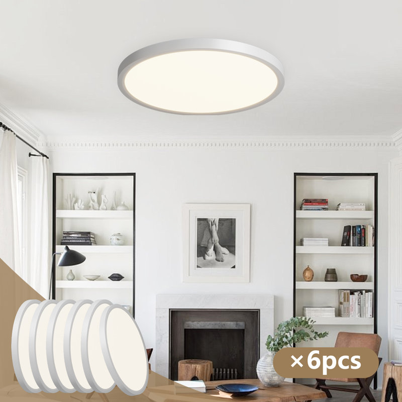 6Pk 12 Inch Round Led Flush Mount Ceiling Light, 5 Cct Dimmable 24W Close To Ceiling Light Fixture Fixture For Living Room Bedroom Kitchen (Set Of 6)