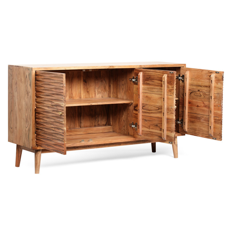 Buffet à 3 portes en bois naturel et armoire de construction polyvalente en bois pour une utilisation pratique