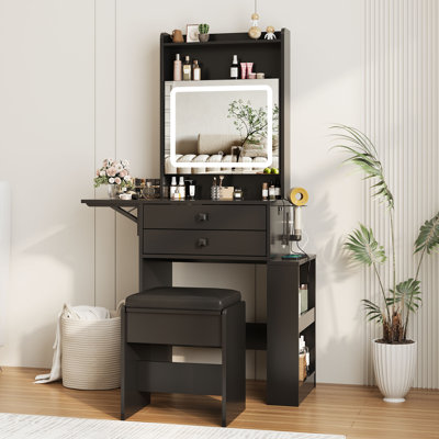 Petit bureau de coiffeuse avec 3 miroirs lumineux réglables
