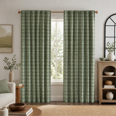Paire de rideaux écossais avec passe-tringle et passants avec doublure en molleton vert 50 po x 95 po
