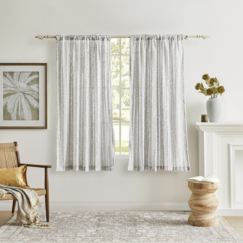 Linen blend striped privacy sheer curtains, Back Tab Rod Pocket Striped Tulle Curtains (Set of 2), 52"W x 63"L (Pack of 2)