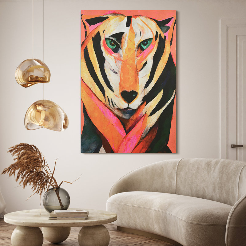 Vibrant Tiger Abstract Art on Gold Shagreen Canvas, 60" x 40"