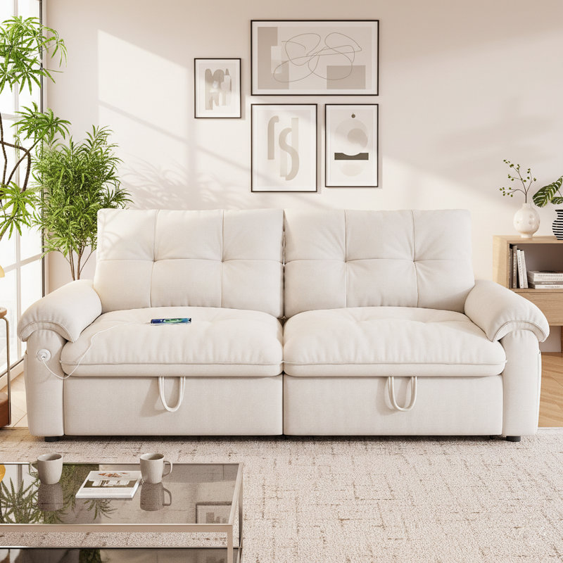 77'' Wide Convertible Sofa with Adjustable Back, Beige