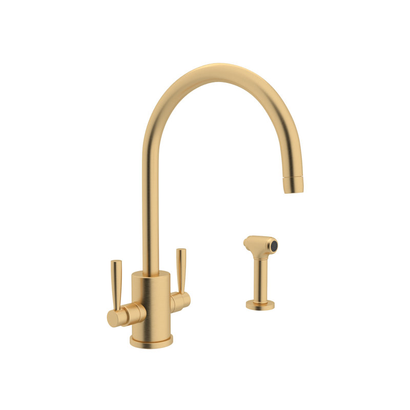 Holborn Two Handle Kitchen Faucet With Side Spray, Satin English Gold