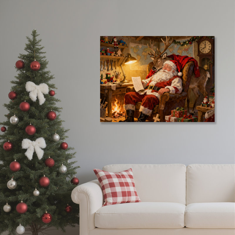 Père Noël atelier, art mural sur toile, H 16 po x l 24 po