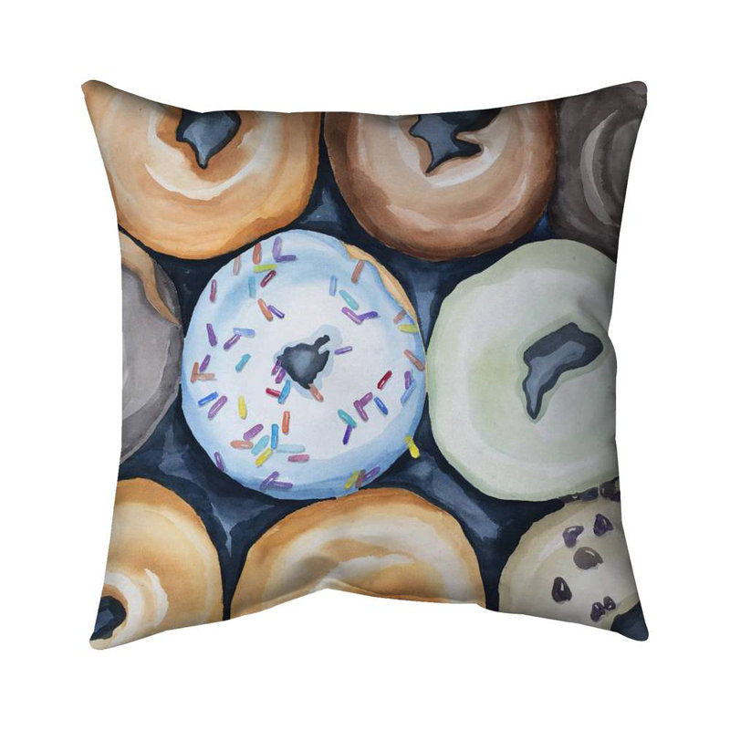 Watercolor doughtnuts with icing - 18"x18" Throw pillow - Poly twill - Print on demand