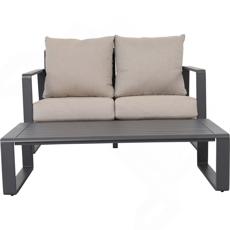 Canapé double + table basse rectangulaire, coussins gris clair, Light Grey