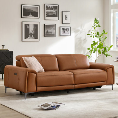 89'' Genuine Leather Power Reclining Sofa with USB Charging