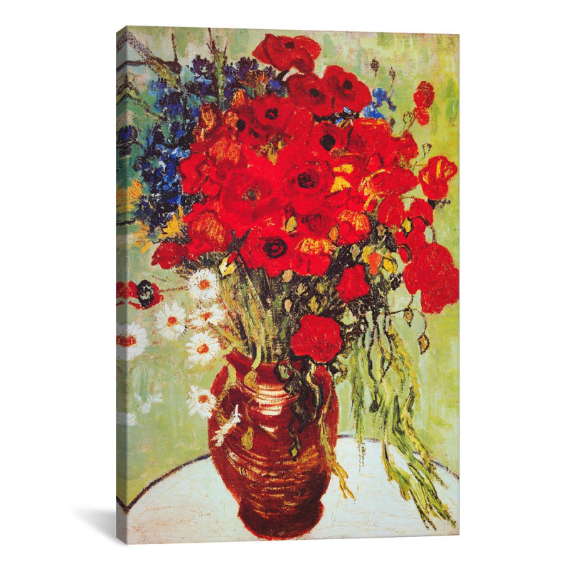 " Vase With Daisies And Poppies " by Vincent Van Gogh, Canvas, 60" H x 40" W x 1.5" D