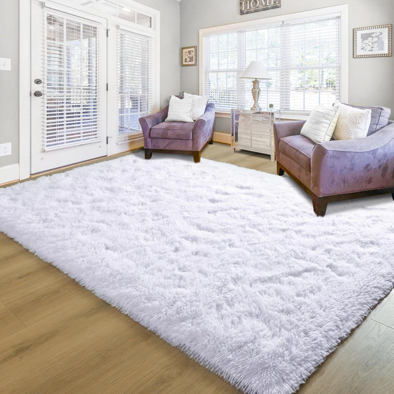 Large-Size Ultra-Fluffy Soft Minimalist Shag Area Rug, Rectangle 10' x 14', White
